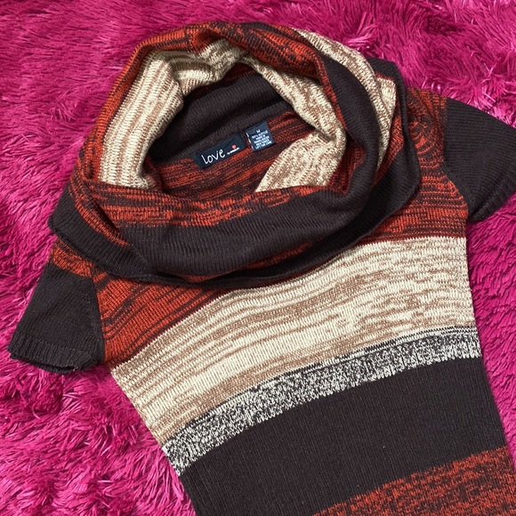 Burnt caramel and cream cowl neck sweater dress / tunic - Picture 2 of 16